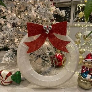 LED Wreath with Red Bow